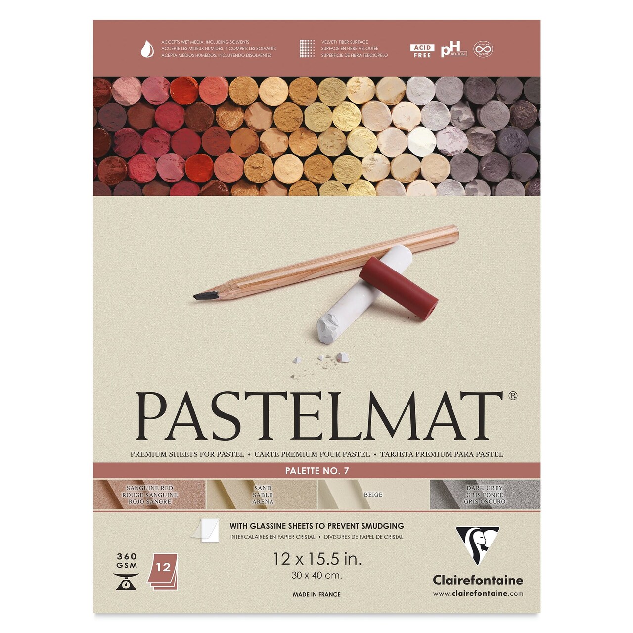 Clairefontaine Pastelmat Pad - 12" x 15-1/2", Palette No. 7, 12 Sheets